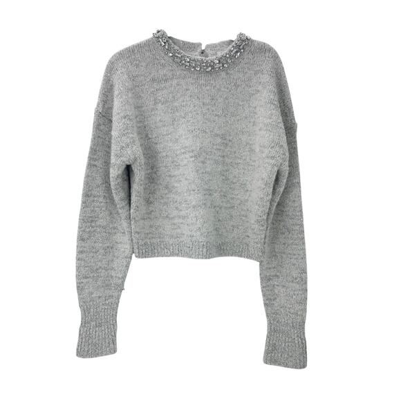 J. Crew Embellished Pullover Sweater Long Sleeve Light Grey Silver Size M NWT - Picture 7 of 12